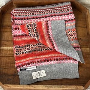 Talbots Allover Gray/Pink/ Orange Fair Isle Scarf Size‎ 10" X 72"